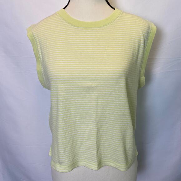 American Eagle Muscle Tee Women’s Size XS Yellow Striped Oversized Tank Top - Picture 1 of 8